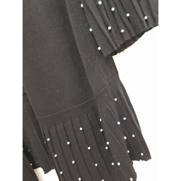 Chico's Pleated Faux-Pearl Accent Classy Long Open Cardigan Black Size 3P - Picture 5 of 10